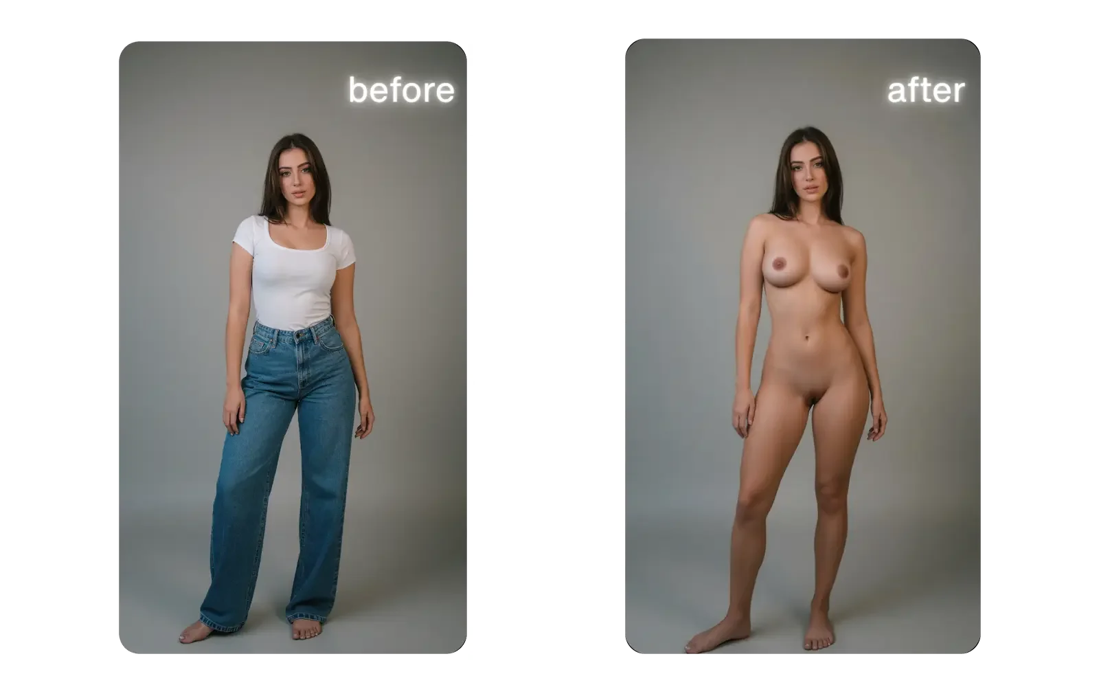 Before and after Undress AI edit of an allowed casual outfit photo